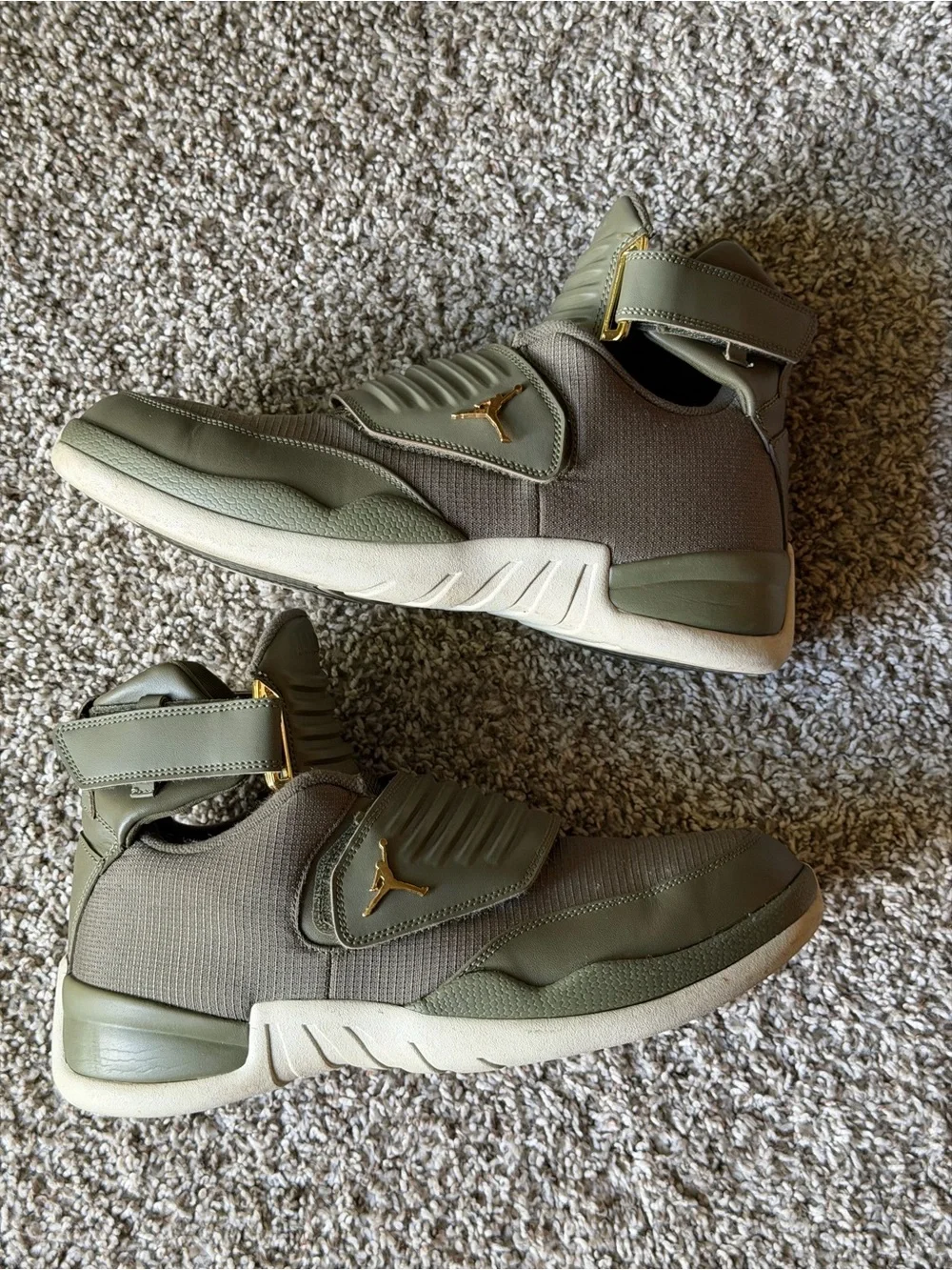 Jordan Men’s High-Top Strap Sneakers - Olive Green with Gold Accents